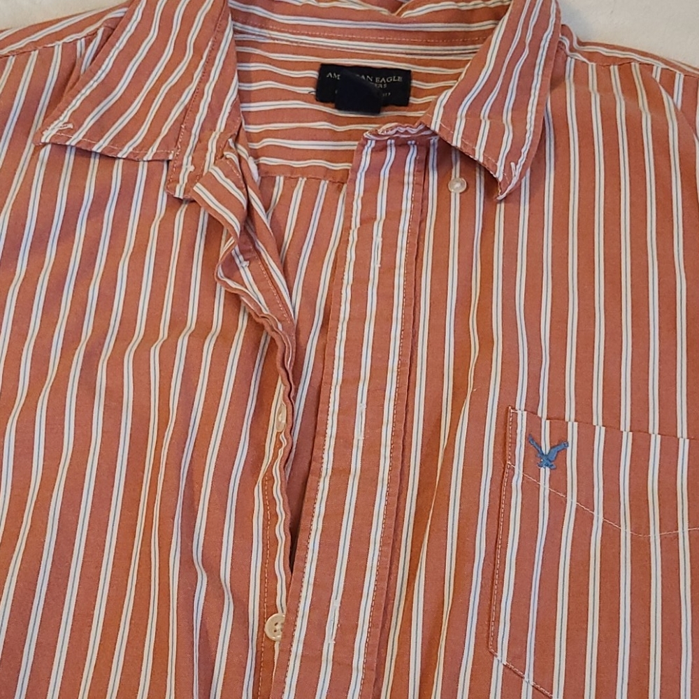 Men's American Eagle Orange Striped Button Up XL - Picture 5 of 5